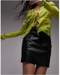 TOPSHOP - Premium Leather Look Double Lattice Lace Up Mini Skirt - Lyst