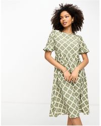 Glamorous - Puff Sleeve Tierred Skirt Midi Dress - Lyst