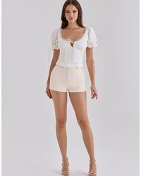 House Of Cb - Naya Ivory Vegan Leather Mini Shorts - Lyst