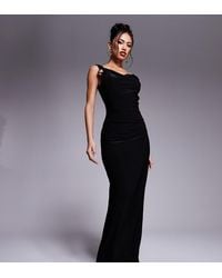 Fashionkilla - Exclusive Slinky Double Sculpted Cowl Neck Metal Ring Detail Low Back Maxi Dress - Lyst
