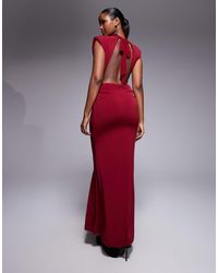 TFNC London - Slinky Draped High Neck Shoulder Pad Open Back Maxi Dress - Lyst