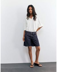Pull&Bear - Low-Rise Denim Bermuda Shorts - Lyst