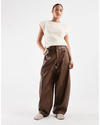ASOS - Petite Tailored Faux Leather Barrel Trousers - Lyst