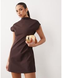 ASOS - High Neck Grown On Sleeve Bonded Crepe Mini Dress - Lyst
