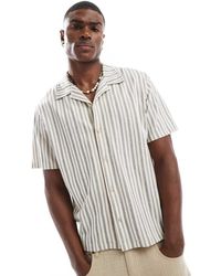 Jack & Jones - Camisa Color Crema A Rayas Azul Marino Con Cuello De Solapas De Premium - Lyst
