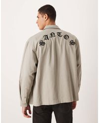 ASOS - Oversized Overhemd Van Keperstof Met Kraagje En Borduursel Op De Rug - Lyst