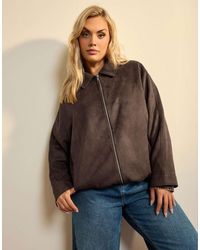 Yours Clothing - Faux Suede Bomber Jacket - Lyst