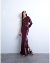 TOPSHOP - One Sleeve Twist Strap Satin Maxi Dress - Lyst