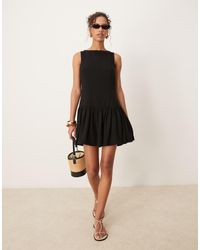 ASOS - Vestido Corto Con Cintura Baja De Mezcla De Lino De - Lyst