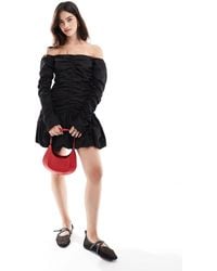 ASOS - Off The Shoulder Mini Ruched Bodice Dress With Puffball Skirt - Lyst