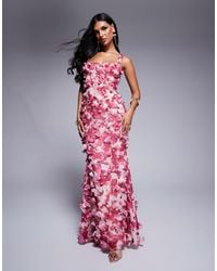 ASOS - 3d Floral Ruffle Maxi Dress With Tie Back - Lyst