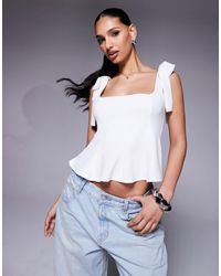 ASOS - Structured Cinch Waist Boat Neck Top With Shoulder Tie Bow Detail - Lyst