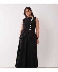 ASOS - Asos Design Curve Linen Look Waistcoat Maxi Dress With Poplin Skirt - Lyst