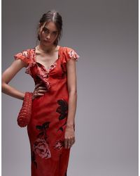 TOPSHOP - – maxikleid für besondere anlässe mit rosenmuster und flatterärmeln - Lyst