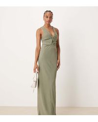 ASOS - Vestido Midi Verde Salvia Pálido Con Detalle Anudado Y Drapeado En La Parte Delantera De Asos Design Tall - Lyst