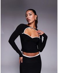 ASOS - Top Ceñido De Manga Larga Con Abertura Y Ribete En Contraste De (Parte De Un Conjunto) - Lyst