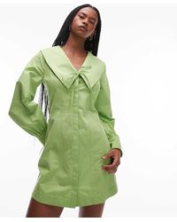 TOPSHOP - Mini Jurk Van Popeline Met Naden En Vrouwelijke Kraag - Lyst