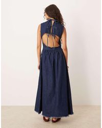 ASOS - Denim Midaxi Dress With Cut Out Back - Lyst