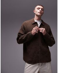 TOPMAN - Relaxed Fit Brushed Collared Cardigan - Lyst