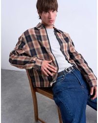TOPMAN - Regular Fit Textured Check Overshirt With Zip - Lyst