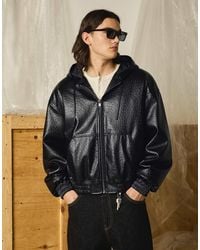 Bershka - Faux Leather Hooded Jacket - Lyst