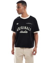 Jack & Jones - Camiseta Corta Negra Extragrande Con Estampado Y Ribetes De - Lyst