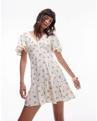 TOPSHOP - Bella Mini Tea Dress With Flutter Sleeve - Lyst