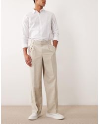 ASOS - Pantalon à pinces ample et élégant en lin mélangé avec fines rayures - taupe - Lyst