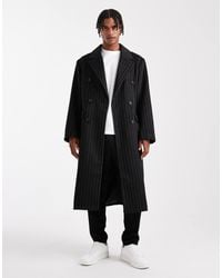 ASOS - Pinstripe Wool Look Oversized Longline Coat - Lyst