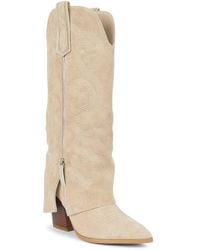 SEQWL - Western Fold Over Cowboy Boots Knee High Pointed Toe - Lyst