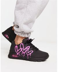 Skechers - Uno Sneakers With Neon Graffiti Heart Print - Lyst