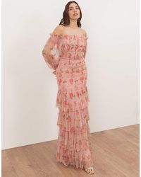 ANAYA - Floral Long Sleeve Bardot Maxi Dress - Lyst
