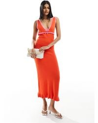 ASOS - Knitted Moss Stitch Maxi Dress With Contrast Trims - Lyst
