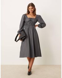 Glamorous - Tie Front Volume Sleeve Shirred Maxi Dress - Lyst