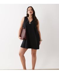 ASOS - Asos Design Curve Cotton Linen V Neck Smock Mini Dress - Lyst