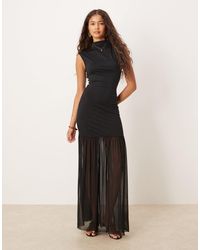 ASOS - High Neck Detail Maxi Dress With Mesh Skirt - Lyst