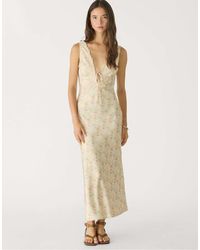 Stradivarius - Satin And Lace Midi Dress - Lyst