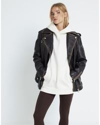 River Island - Distressed Oversized Biker Jacket - Lyst