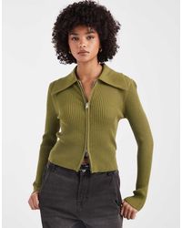 Miss Selfridge - Rib Knit Zip Detail Collar Cardigan - Lyst