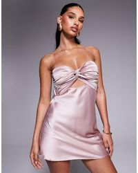 Princess Polly - Shellie Satin Bandeau Twist-front Open-back Mini Dress - Lyst