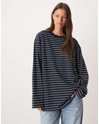 ASOS - Camiseta Azul Marino A Rayas Blancas De Manga Larga De Tejido Texturizado De - Lyst