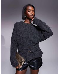 ASOS - Rib Boucle Long Sleeve Top With Gold Trim Detail - Lyst