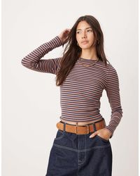 Miss Selfridge - – langärmliges, geripptes oberteil mit rundhalsausschnitt und streifen - Lyst