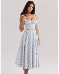 House Of Cb - Chiarina Gingham Stretch Cotton Midi Dress - Lyst
