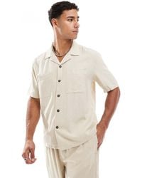 New Look - Camicia Squadrata Con Tasche Doppie Color Pietra Effetto Lino - Lyst