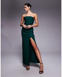 Vesper - Bengaline Bandeau Ruched Slit Front Maxi Dress - Lyst