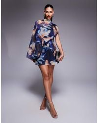 ASOS - High Neck Draped Asymmetric Mini Dress With Cut Out - Lyst