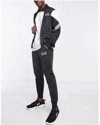 EA7 - Armani - - tuta sportiva nera con giacca con collo a imbuto e zip e joggers - Lyst