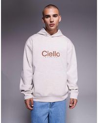 ASOS - Sweat à capuche oversize en tissu style néoprène avec imprimé sur la poitrine - grège chiné - Lyst