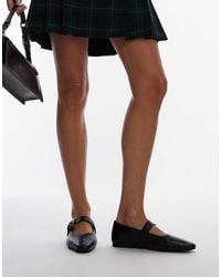 TOPSHOP - Cyndi Leather Square Toe Ballet Flats With Buckle Detail - Lyst